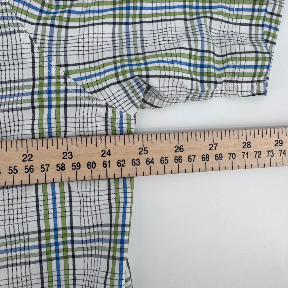 The North Face Men XL Plaid Short Sleeve Button Up Shirt Blue Green Hiking Trail